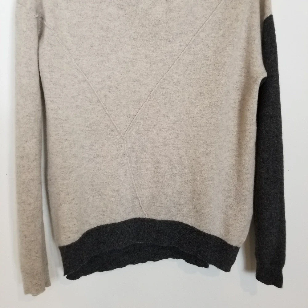 Knyt & Lynk Women 100% Cashmere Colorblock Pullover Sweater Sz L Beige‎ Gray